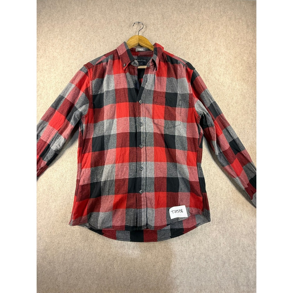 Eddie Bauer Mens Flannel Shirt Medium Red Black Buffalo Plaid Classic Fit T2538